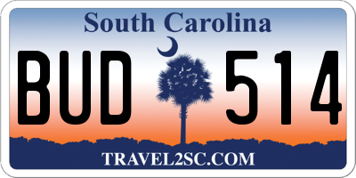 SC license plate BUD514