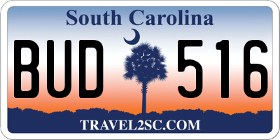SC license plate BUD516