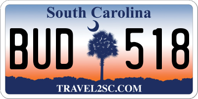 SC license plate BUD518