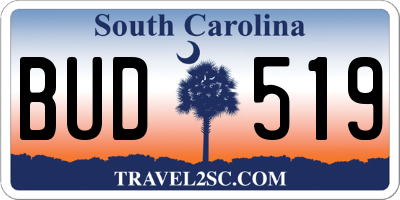 SC license plate BUD519