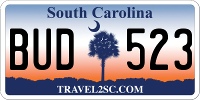 SC license plate BUD523