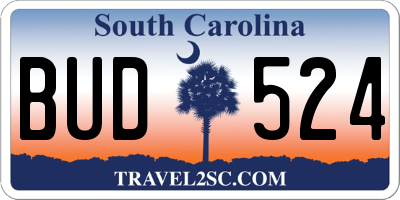 SC license plate BUD524