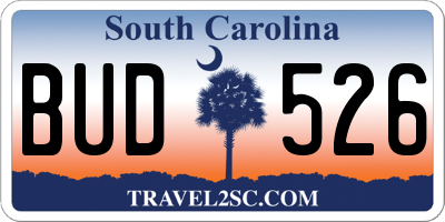 SC license plate BUD526