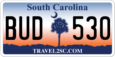SC license plate BUD530