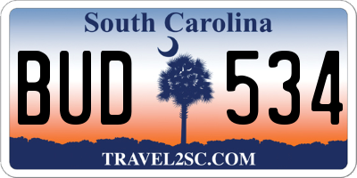 SC license plate BUD534