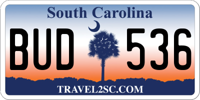 SC license plate BUD536