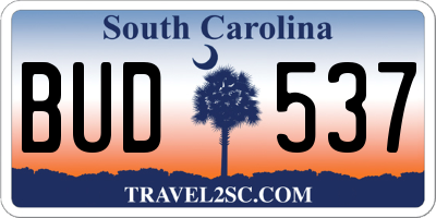 SC license plate BUD537
