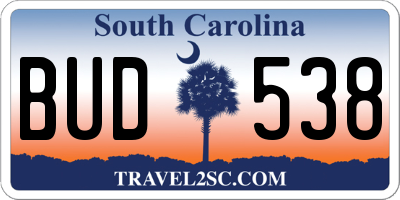 SC license plate BUD538