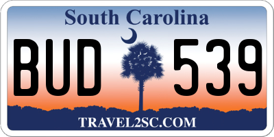 SC license plate BUD539