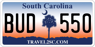 SC license plate BUD550