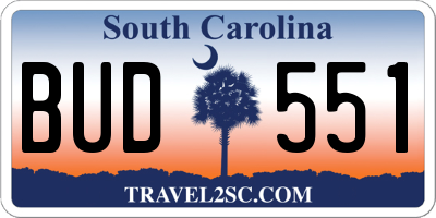 SC license plate BUD551