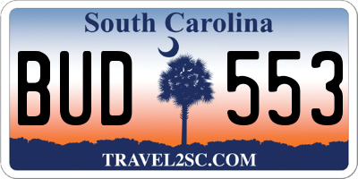 SC license plate BUD553