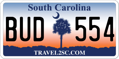 SC license plate BUD554