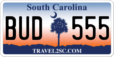 SC license plate BUD555