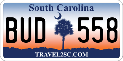 SC license plate BUD558