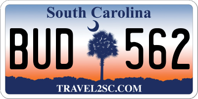 SC license plate BUD562