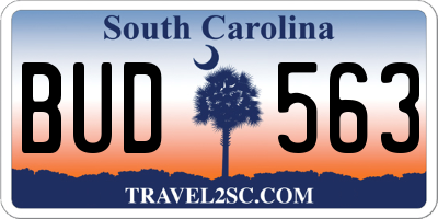 SC license plate BUD563