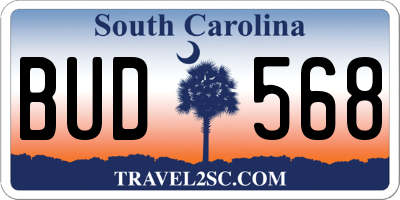 SC license plate BUD568