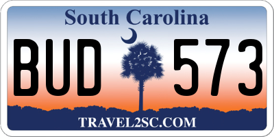 SC license plate BUD573