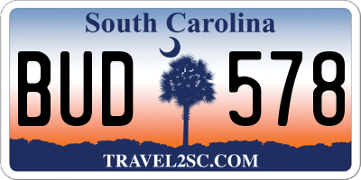 SC license plate BUD578