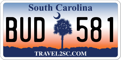 SC license plate BUD581