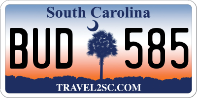 SC license plate BUD585