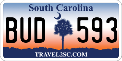 SC license plate BUD593