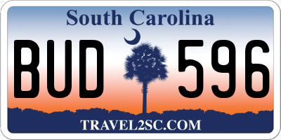 SC license plate BUD596