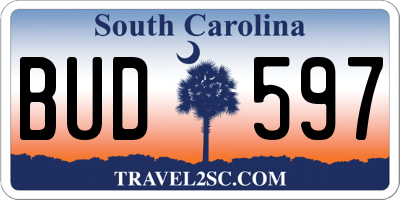 SC license plate BUD597