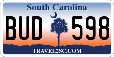 SC license plate BUD598