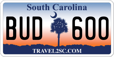 SC license plate BUD600