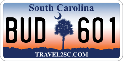 SC license plate BUD601