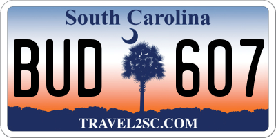 SC license plate BUD607