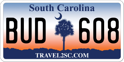 SC license plate BUD608