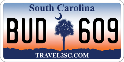 SC license plate BUD609
