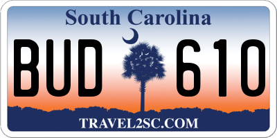SC license plate BUD610
