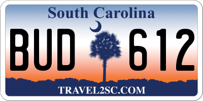 SC license plate BUD612