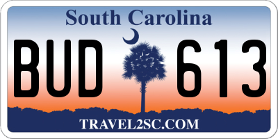 SC license plate BUD613