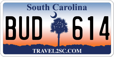 SC license plate BUD614
