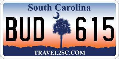 SC license plate BUD615