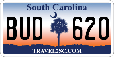 SC license plate BUD620
