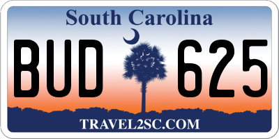 SC license plate BUD625