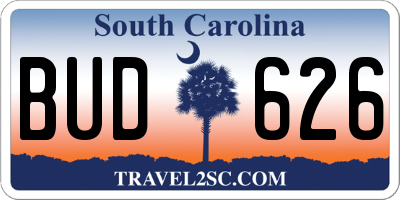 SC license plate BUD626