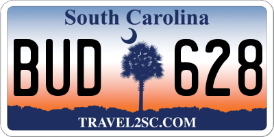 SC license plate BUD628