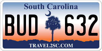 SC license plate BUD632