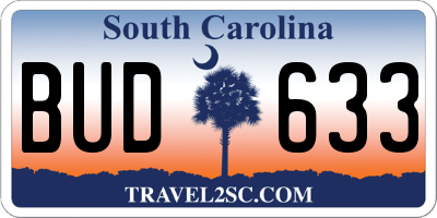SC license plate BUD633
