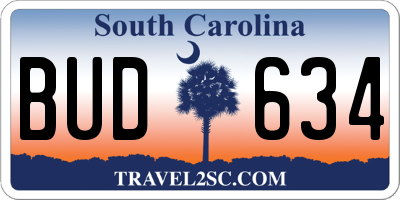 SC license plate BUD634