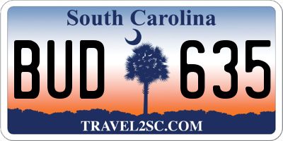 SC license plate BUD635