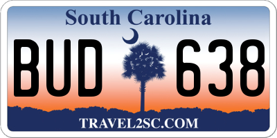 SC license plate BUD638