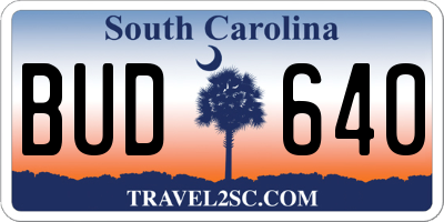 SC license plate BUD640
